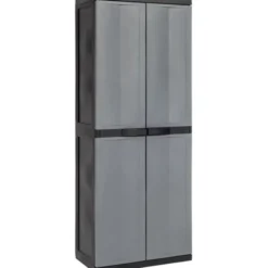Armadio in resina, tuttopiani 4 ripiani, 65x37xh.165 cm, colore grigio/nero
