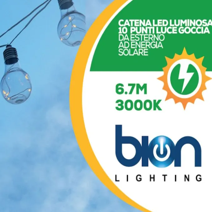 Bion Catena luminosa a led a Goccia ip44a ricarica solare, cavo bianco
