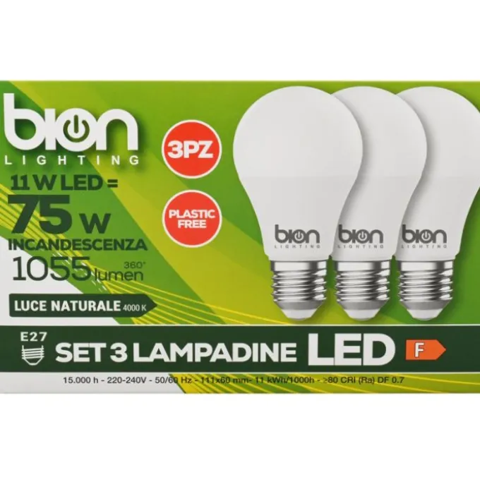 Bion Set 3 lampadine goccia 11w luce naturale e27