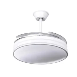 Bion Ventilatore da soffitto pale retrattili 106 cm, potenza 25w, 3 pale in abs, con luce led 26w 3500lm, 3 cct, 3 velocita', timer, con telecomando, colore bianco