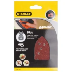 Black+decker Fogli abrasivi, per mouse, con velcro, grana 60, 5 pezzi
