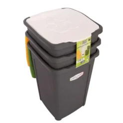 Duplast Set 3 contenitori raccolta differenziata 50 lt, fusto grigio coperchi colore giallo, verde e bianco, 37x37xh.53 cm