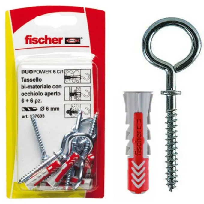 Fischer Tassello duopower 6 c/3 k con occhiolo chiuso, confezione 6 pezzi