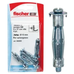 Fischer Tassello metallico hm 5x52 s k per lastre e pannelli con vite a filettatura metrica, confezione 4 pezzi