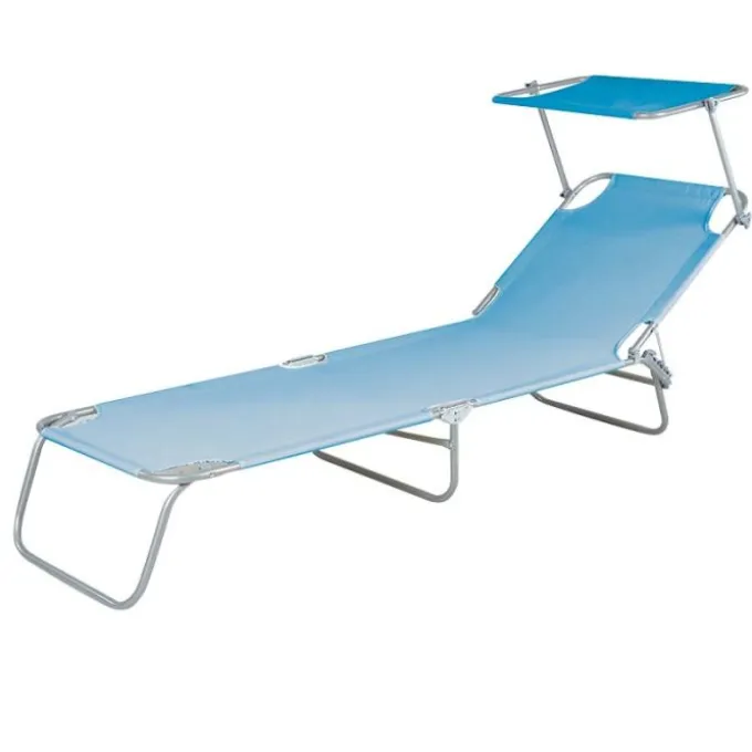 Gardenia Lettino da mare pieghevole, struttura in acciaio, telo in pvc, 185x55xh.24 cm, colore azzurro