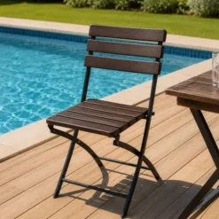 Gardenia Sedia da giardino pieghevole in resina effetto legno, 44x47,5xh.88 cm, marrone