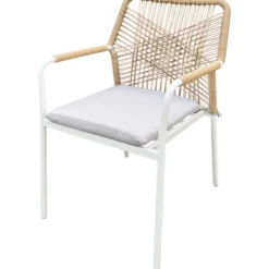 Gardenia Sedia, in wicker e acciaio, 59x63xh.85 cm, colore bianco, incluso cuscino