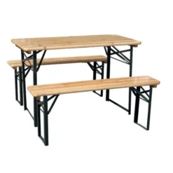 Gardenia Set birreria, 2 panche e tavolo in legno naturale, 200x70 cm