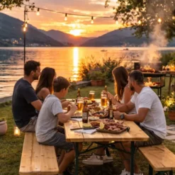 Gardenia Set birreria, 2 panche e tavolo in legno naturale, 200x70 cm