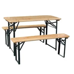 Gardenia Set birreria, 2 panche e tavolo in legno naturale, 120x60 cm