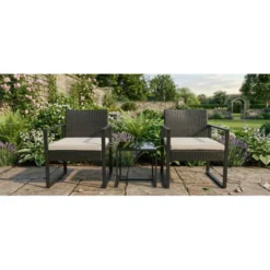 Gardenia Set bistrot melody, in acciaio e rattan, 2 poltrone Ø60x57,5xh.76,5 cm + 1 tavolino 42x40xh39,5
