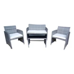 Gardenia Set Nitra, in wicker e acciaio, colore grigio chiaro