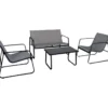 Gardenia Set sofa', in acciaio e textilene, divano, 2 poltrone, tavolino, grigio chiaro
