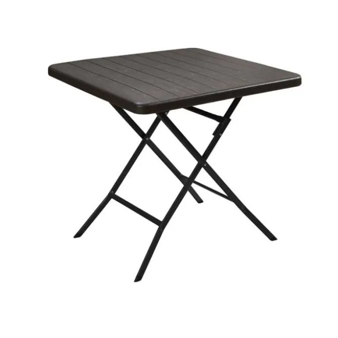 Gardenia Tavolo in resina, pieghevole, 78x78xh.74 cm, effetto legno, colore marrone