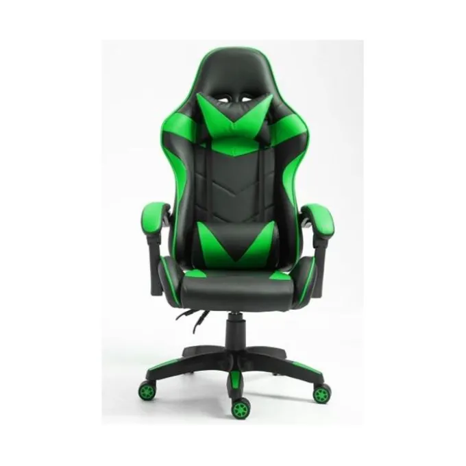 Gloxy Sedia gaming girevole, ergonomica, altezza regolabile, con poggiatesta e supporto lombare, colore nera e verde