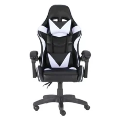 Gloxy Sedia gaming girevole, ergonomica, altezza regolabile, con poggiatesta e supporto lombare, colore nera e bianca
