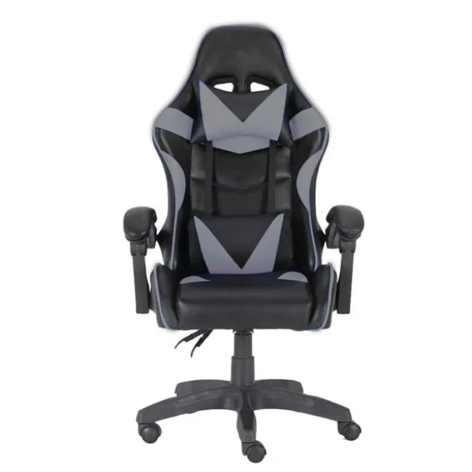 Gloxy Sedia gaming girevole, ergonomica, altezza regolabile, con poggiatesta e supporto lombare, colore nera e grigia