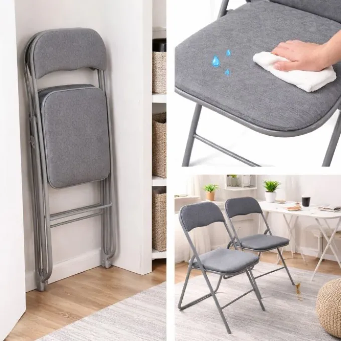Gloxy Sedia pieghevole polo acciaio e pvc pois grigio
