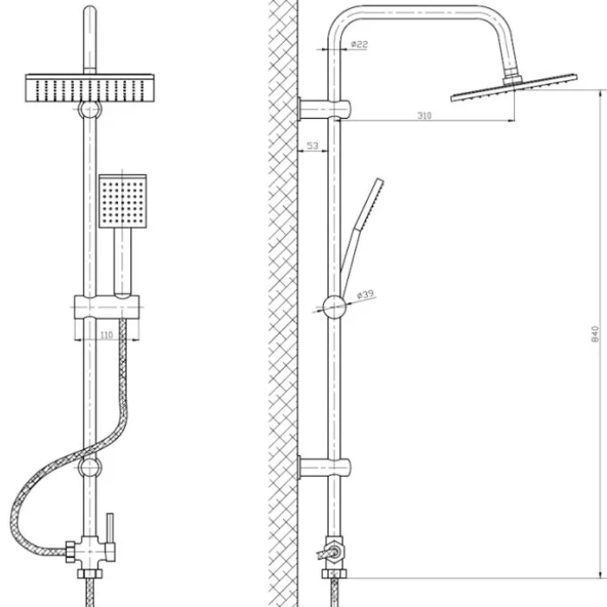 Idrak Colonna doccia con doccino, dimensioni 22x95 cm