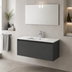 Idrak Mobile bagno modello mete 100 con specchiera completa di luce, grigio scuro