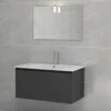 Idrak Mobile bagno sospeso mete 80, specchio con applique 80x45 cm, 78,2x45xh.40 cm, colore grigio scuro (esclusa rubinetteria)