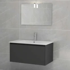Idrak Mobile bagno sospeso mete 80, specchio con applique 80x45 cm, 78,2x45xh.40 cm, colore grigio scuro (esclusa rubinetteria)