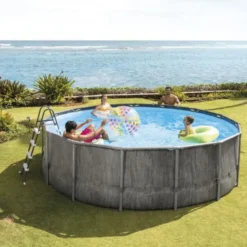 Intex Piscina fuori terra frame prisma greywood, Ø 457x122 cm, effetto legno grigio