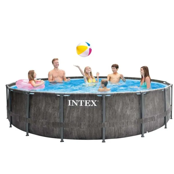 Intex Piscina fuori terra frame prisma greywood, Ø 457x122 cm, effetto legno grigio