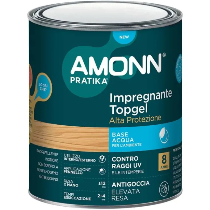 J.f.amonn Impregnante amonn topgel base acqua, impregna, decora e impermeabilizza le superfici di legno, 750 ml, incolore