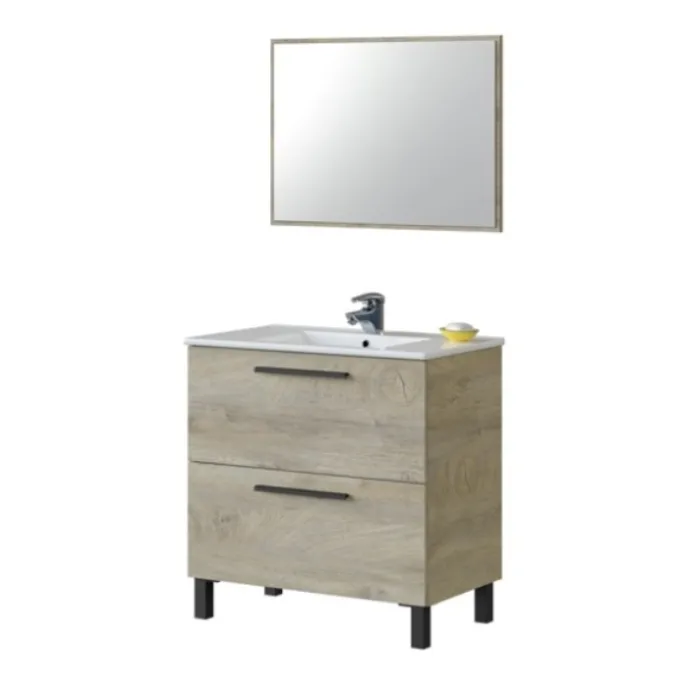 Mobile bagno - cm80 - 2 cassetti - specchio - rovere