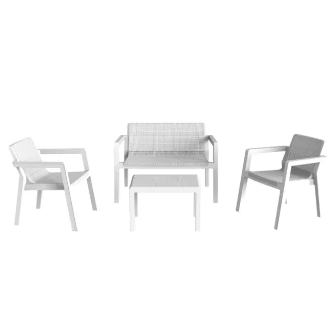 Plastmeccanica Set da giardino riviera, in resina effetto juta, Colore bianco