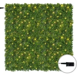 Prafor Pannello siepe artificiale 1x1 mt con led, 1600 foglie, luci led con ricarica solare