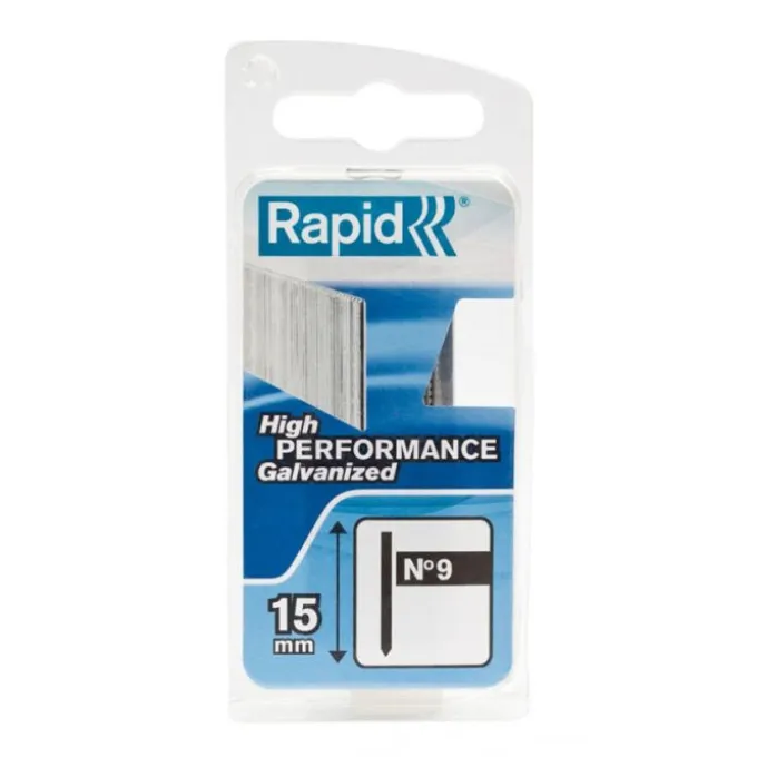 Rapid Chiodini/spilli n°9 senza testa in acciaio con taglio di precisione, punte da 15 mm, confezione 1000 pz