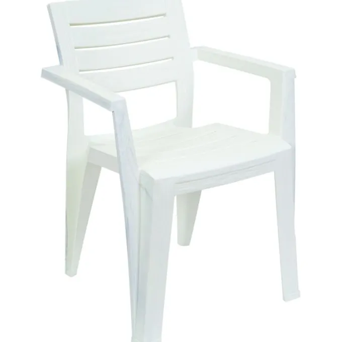 Sedia marea con braccioli, finitura effetto legno, 58,5x61,5xh.79 cm, colore bianco