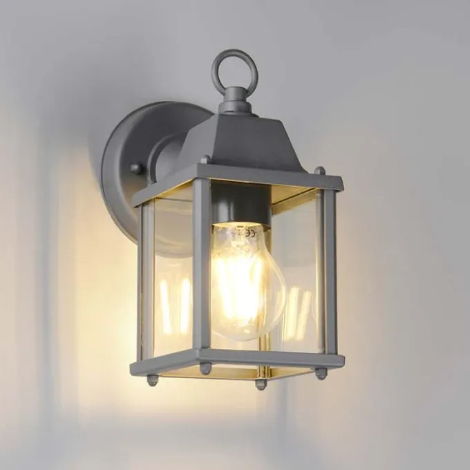 Serie mirande, applique, h.23 cm, in alluminio e vetro trasparente opaco, e27, ip44, colore antracite