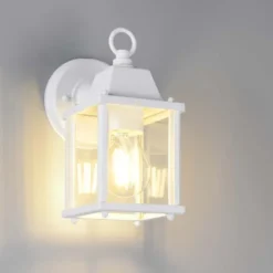 Serie mirande, applique, h.23 cm, in alluminio e vetro trasparente opaco, e27, ip44, colore bianco