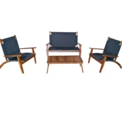 Set arredo primavera tessuto grigio scuro acacia oliata 1 divanetto+2 poltrone+1 tavolino