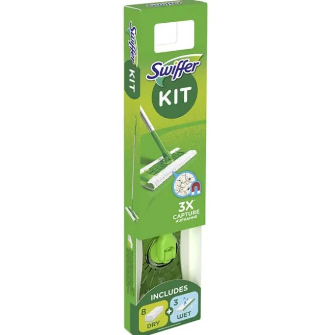 Swiffer lava pavimenti cattura polvere dry in kit 1 scopa + 8 panni asciutti