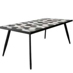Tavolo cosmo da giardino in acciaio con piano in ceramica decorato grigio scuro