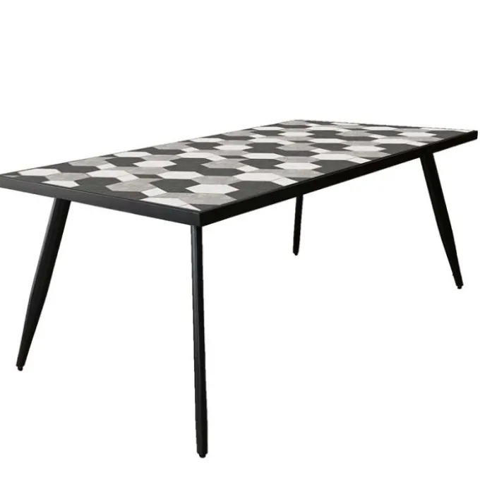 Tavolo cosmo da giardino in acciaio con piano in ceramica decorato grigio scuro
