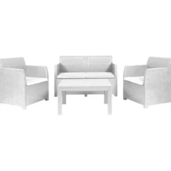 Toomax Set salottino giardino lavinia, in resina, 1 divano 122x65xh.76 cm, 2 poltrone 63x65xh.76 cm, tavolo 76x58xh.41 cm, colore bianco