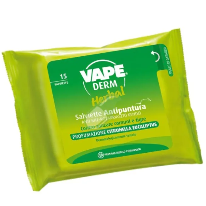 Vape derm salviette antipuntura herbal, 15 pz