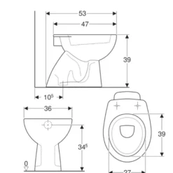 Vaso wc a pavimento geberit colibrì dimensioni 53 x 36 x h.39 cm